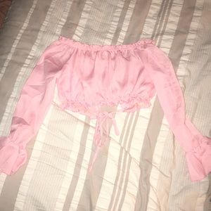 Light pink off the shoulder crop top